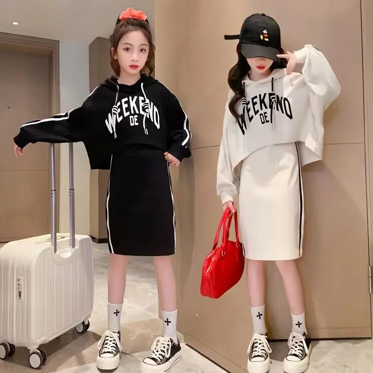 Bộ Đồ Hàn Quốc Cho Bé Gái, Hàng Mới Về Mùa Xuân Và Mùa Thu 2024, Phong Cách Phương Tây Cho Trẻ Em Trung Bình Và Lớn, Thời Trang, Váy Len Cho Bé Gái, Bộ Đồ Hai Mảnh, Thời Trang