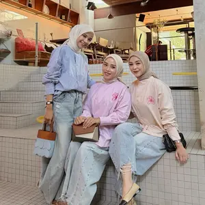 BIGIMO - Blouse Janggan Bordir - Atasan Casual Stripe Garis Wanita - Blouse Wanita dengan Desain Bordir Unik