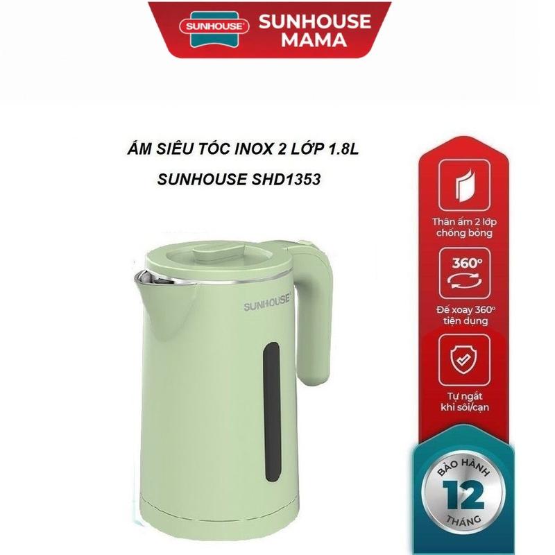 ẤM SIÊU TỐC INOX 2 LỚP 1.8L SUNHOUSE SHD1353_Chính hãng ( Đáy liền khối )