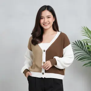Belleza outlet Baju Atasan Wanita Rajut Korean Style Twist Combi Blouse Atasan Wanita
