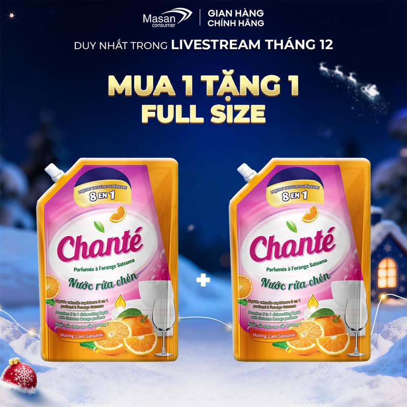 QUÀ KHÔNG HIỆN GIÒ - DEAL KOL Nước rửa chén Chanté cao cấp 8 trong 1 hương Cam Satsuma túi 3.2kg