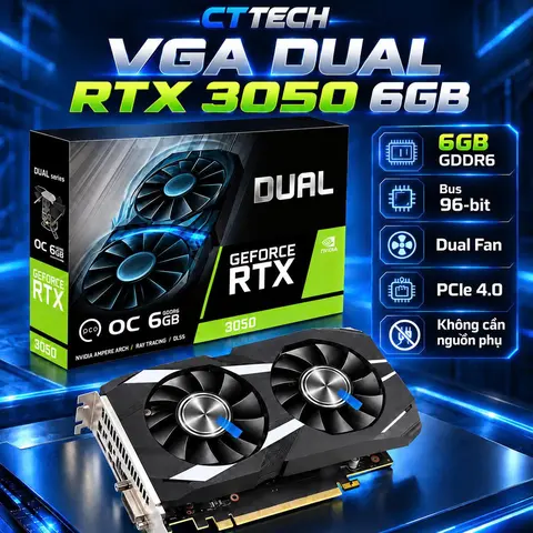 Card Màn Hình DUAL NVIDIA RTX 3050 6GB OC GDDR6 New Fullbox Bảo Hành 36 tháng