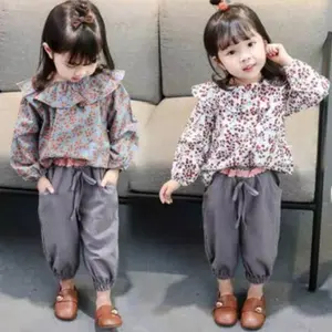 Angenius Setelan Baju Kemeja Lengan panjang Anak Perempuan Bunga Katun Celana Panjang  1-5 Tahun
