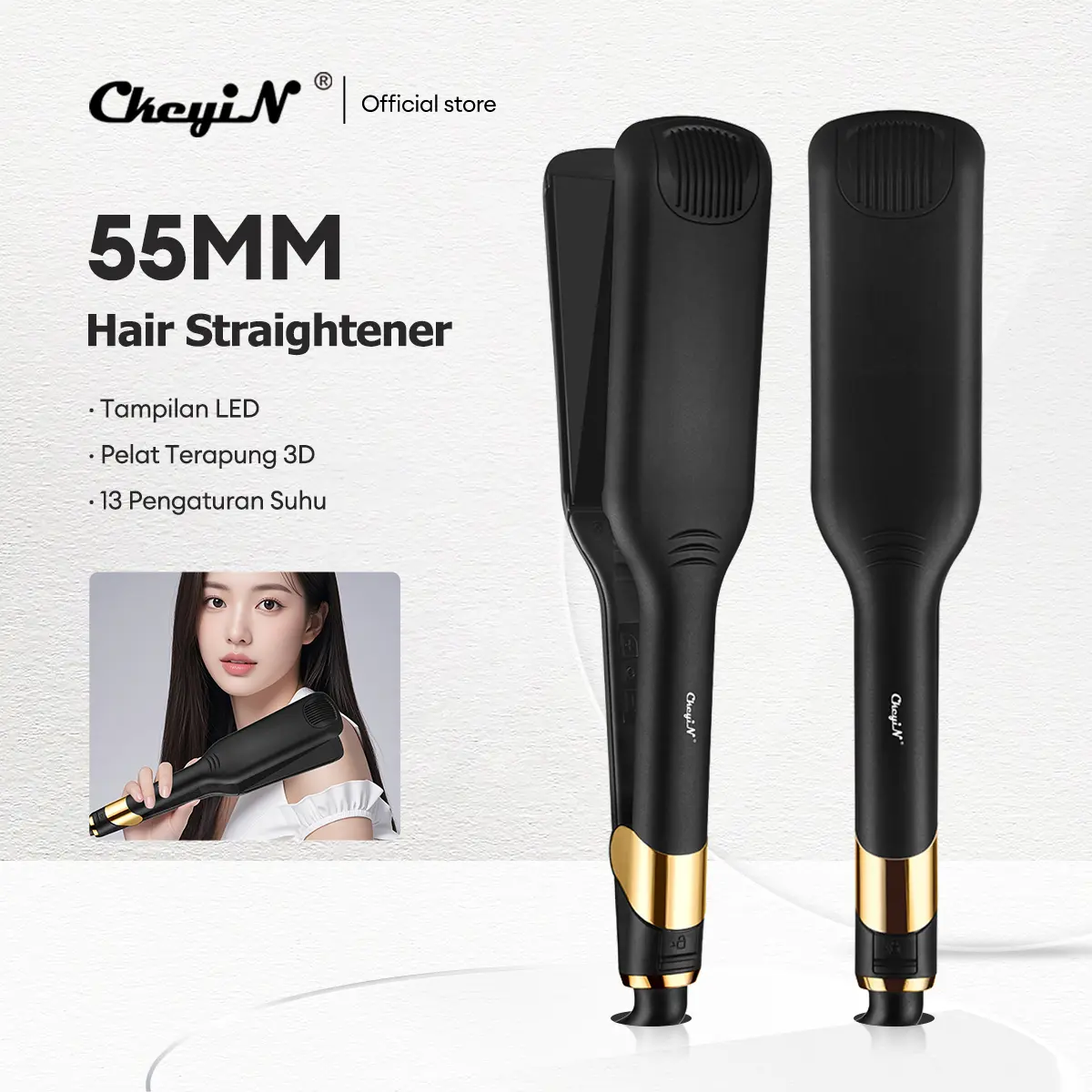 CkeyiN Catokan Pelurus 55MM Pengeriting Rambut Profesional 2 in 1 Bahan Keramik Ukuran