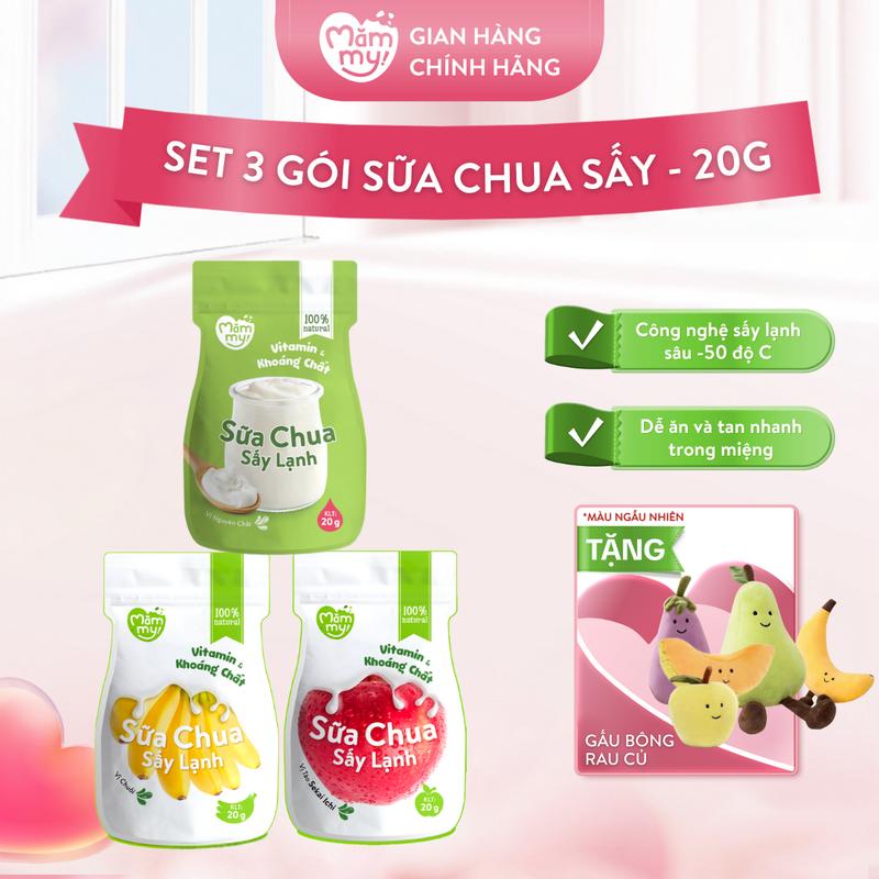 Combo 3 Gói Sữa Chua Sấy MĂMMY (Táo, Chuối, Nguyên Vị) Hỗ Trợ Tiêu Hoá, Bổ Sung Lợi Khuẩn, Giàu Vitamin Cho Bé Từ 6 Tháng, Gói 20gr [GBRC]