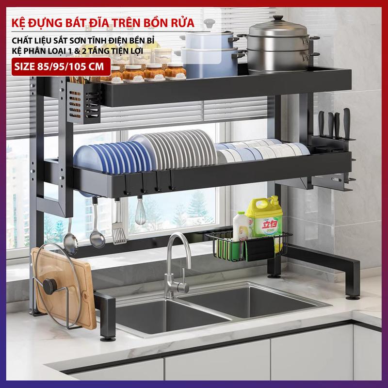 Kệ Để Bát Đĩa Chén Bán Kệ Để Đồ Đa Năng Cao Cấp 1 và 2 Tầng Tháo Lắp Tiện Lợi Có Sơn Tĩnh Điện Kitchen Nhà Bếp