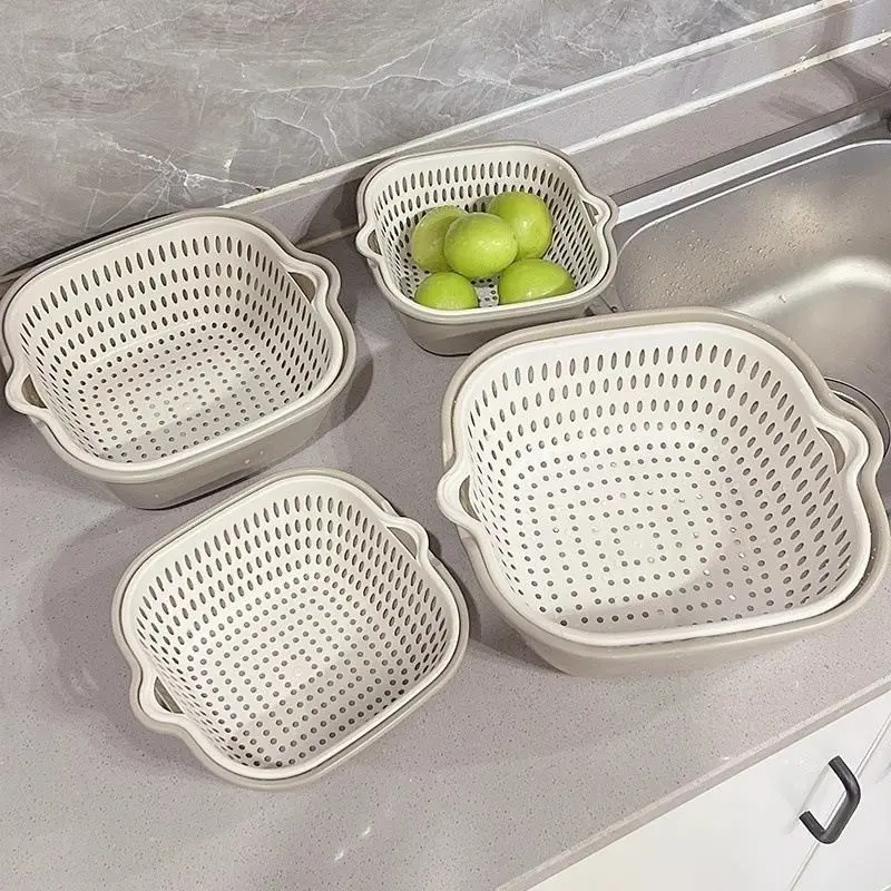 6pcs 8pcs/set Kitchen Multi-layer Vegetable Washing Basket Set Plastic Draining Bowl Set Stackable Fruit Washing Baskets