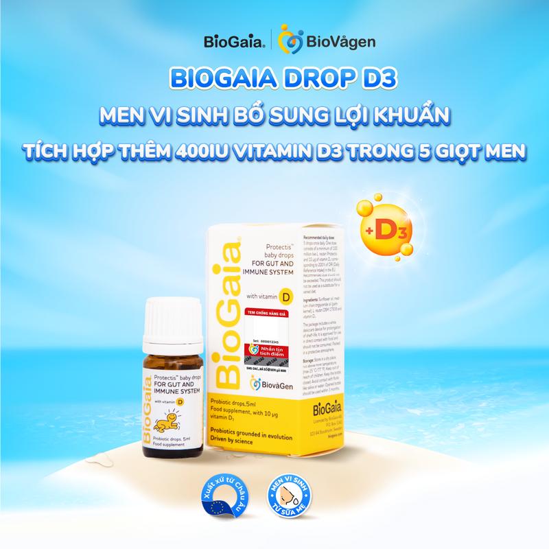 Men vi sinh BioGaia ProTectis Drops Vitamin D3 hỗ trợ hệ tiêu hóa xuất xứ Thụy Điển dung tích 5 ml Cho Bé