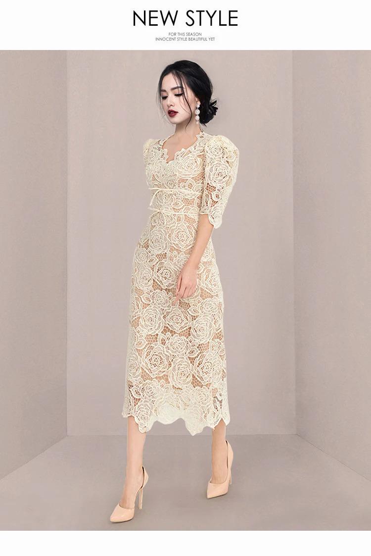 casual lace dresses Classy Wholesale White Lace Elopement Wedding Dress with Sleeves main image 1