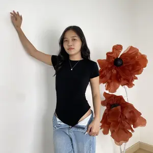 Bodysuit Wanita Basic Lengan Pendek Bahan Jersey Spandex Premium