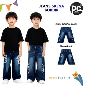 Celana Skena Jeans Whisker Bordir Anak 1-12 Tahun Fashion Premium Unisex Laki-Laki & Perempuan