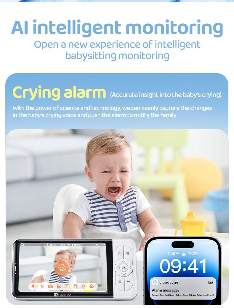 Product Introduction of Deer Dad  Baby Monitor Camera Cute Styling 1080p Resolution High-definition Night Vision Five-inch Large Screen Voice Call Colorful Night Lights 8