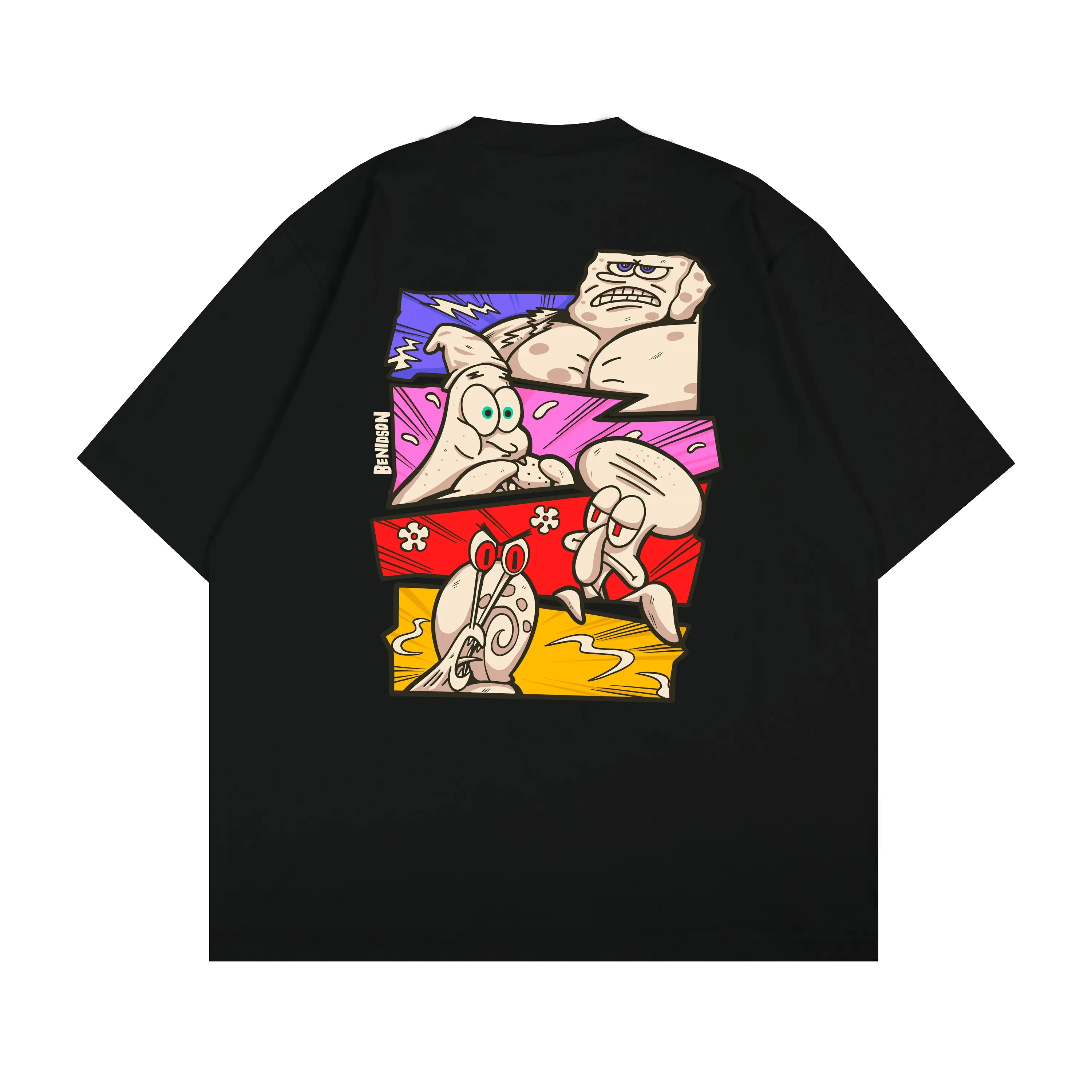 BENIDSON Oversized Tshirt Black Squarepants Power Hitam Kaos