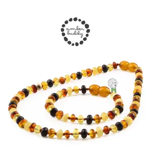 Amber Buddy | XR53M Kalung & Gelang Amber Bayi Multicolour Brown Glossy - 32cm & 14cm