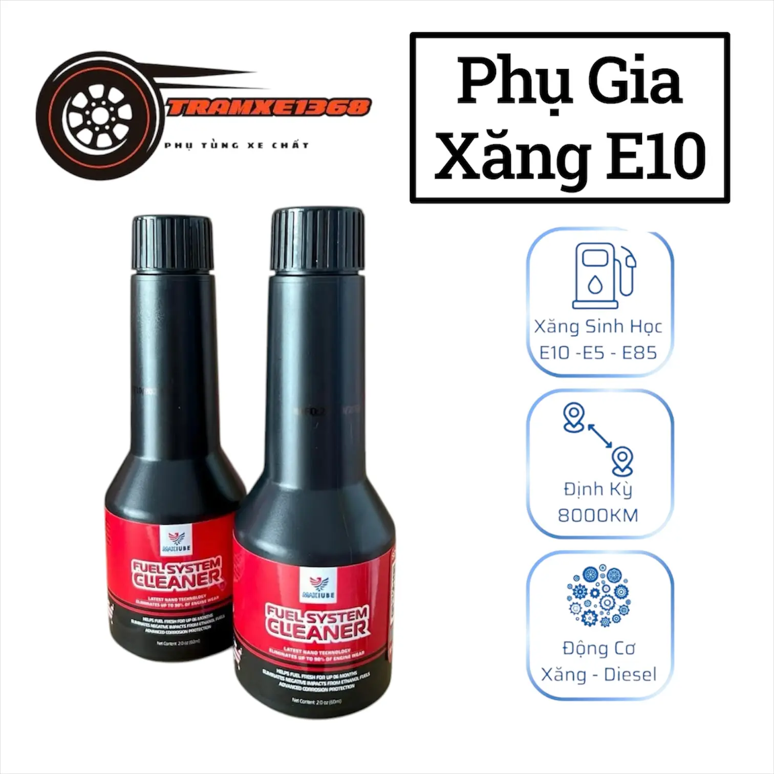 Maxlube Combo 2 Chai Phụ Gia Xăng E10 60ml Hỗ Trợ Cải Thiện Rung Giật Ga Tiết Kiệm Nhiên Liệu Bảo Dưỡng Động Cơ Xe Máy Ô Tô