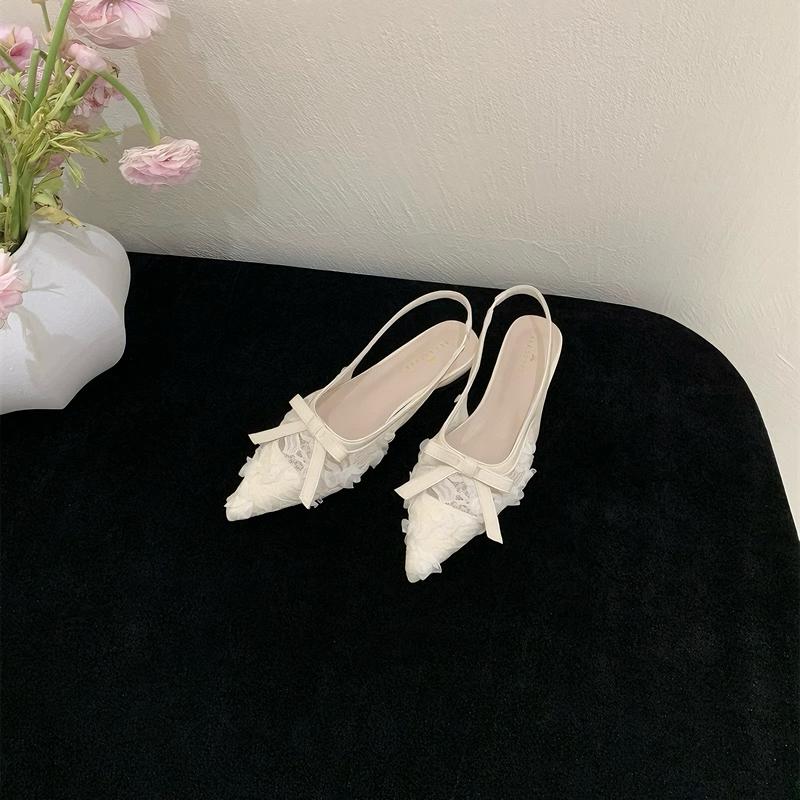 Chị Đẹp Store - Giày Bệt Búp Bê Ren Lưới Hoa Hồng 1cm, Giày Cao Gót Lưới Ren Tiểu Thư 7-9 Phân U137