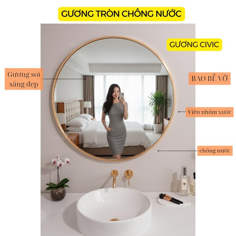 gương trang điểm dủ kích thước Gương treo tường phòng tắm khung hợp kim chống nước gương decor phòng siêu đẹp gương CiVic