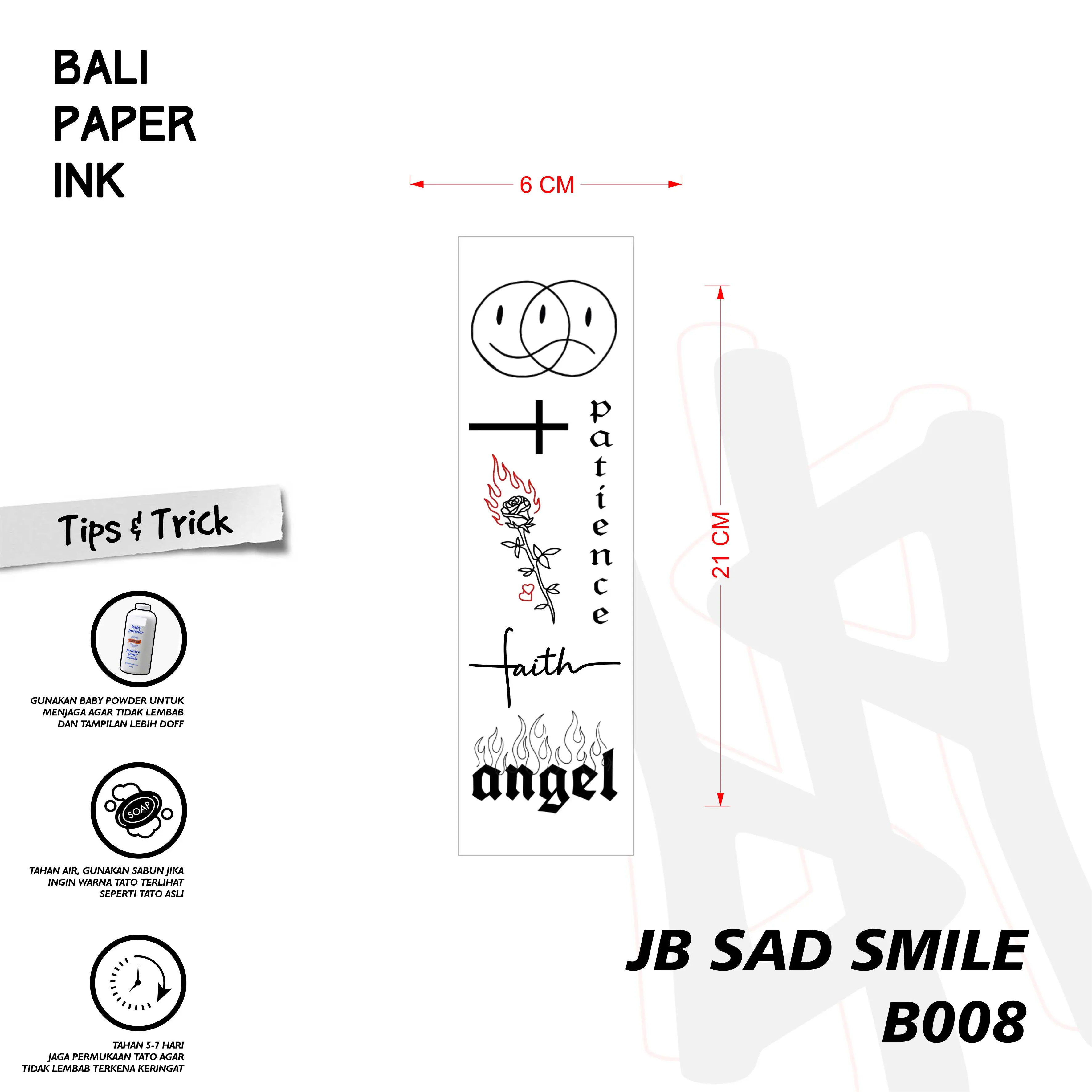 Tato Sad smile JB Basic B008 stiker temporary tatto By Bali Paper Ink