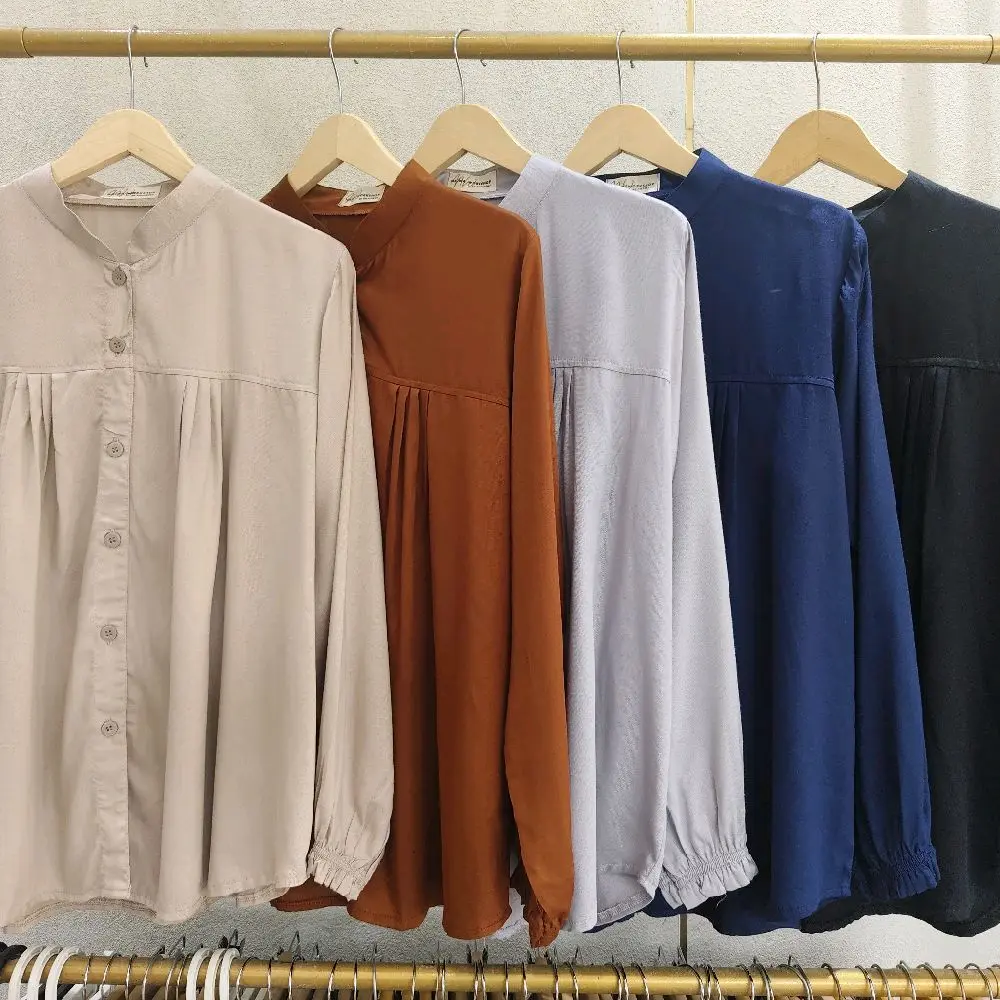 baju atasan kemeja rayon polos full kancing Nyaman Panjang Formal Cantik