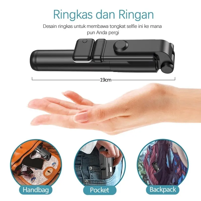 SUPERMARKET IMPORT Tongsis HP Multifungsi R1S Bluetooth Remote LED Konten Kreator Tripod Bluetooth 360 Derajat Stabilizer Tripod Handphone Live Streaming Anti Goyang Selfie Stick Lampu LED Bluetooth 2