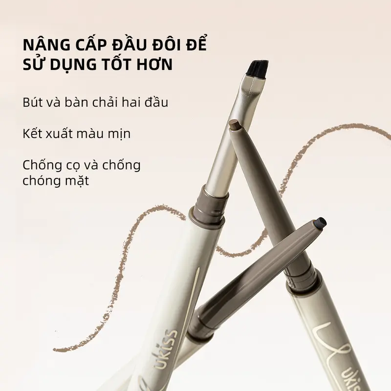 Tun Phạm x [UKISS] UKISS Bút Chì Kẻ Mắt Dạng Gel, 60Mg, Hai Đầu, Với Cọ Kẻ Mắt Siêu Mỏng, Chống Thấm Nước, Chống Nhòe, Lâu Trôi, Cho Người Mới Bắt Đầu Trang Điểm Mỹ Phẩm Nữ Cosmetic Women 2