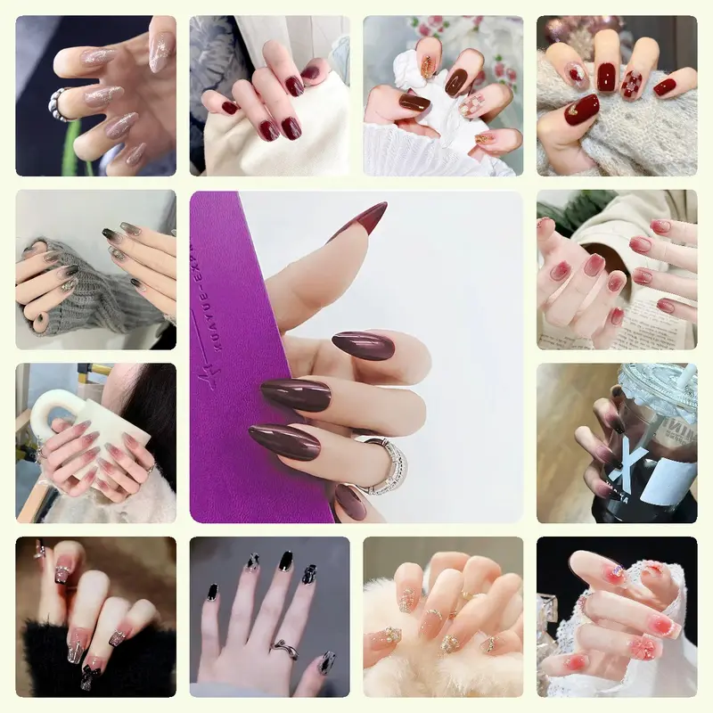 COD Kuku Palsu nail art aesthetic dan lem wisuda 24pcs tangan Alcohol Fragrance Free High Gloss Long-lasting Waterproof Pendatang baru Polish 0
