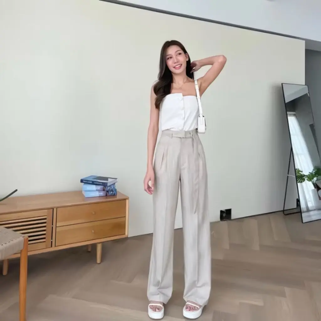 Obi Pants - Celana Highwaist Trouser Loose Pants - Celana Kulot Panjang Wanita Anti Kusut Casual Karet