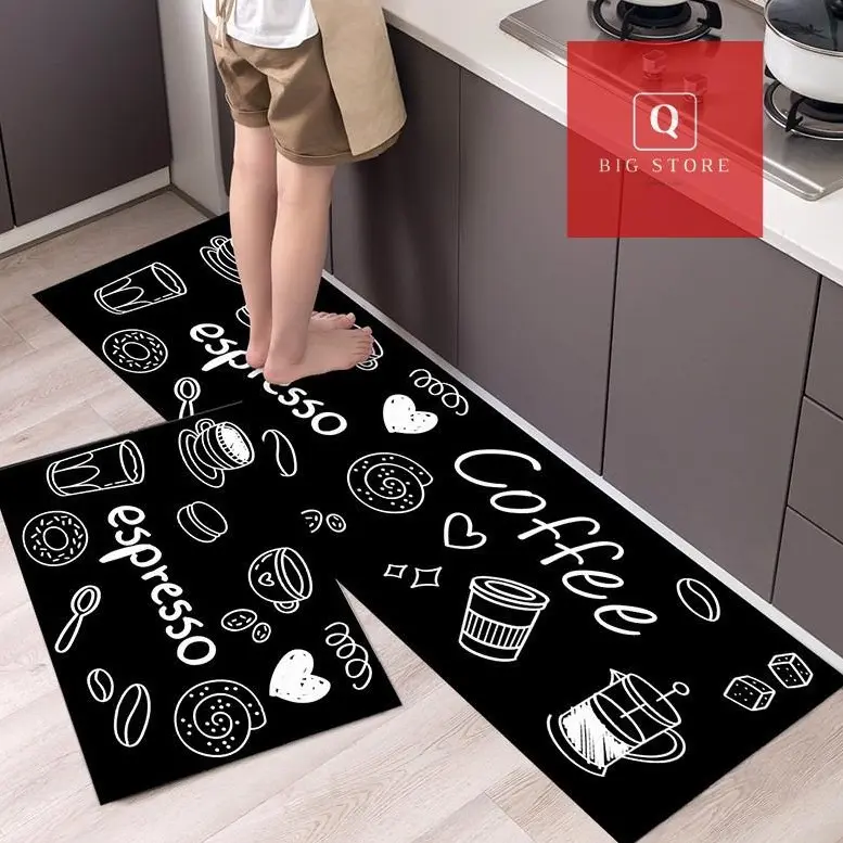 Keset Dapur 2 in 1 Anti Slip Premium Ukuran 60x40 dan 120x40cm 1 Set Dapat 2pcs Lantai Dapur Anti Slip Nyaman di Kaki Polyester Cocok untuk Dapur & Kamar Mandi