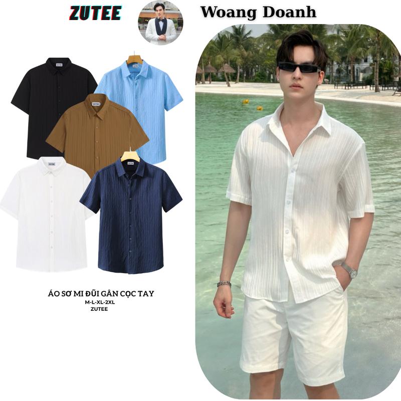 [Độc Quyền WoangDoanh x ZUTEE] Áo Sơ Mi Nam Vải Đũi Gân Đi Biển Thoáng Mát, Form Regular, Sơ Mi Nam Cộc Tay Basic