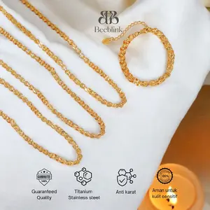Set Gelang Kalung Titanium ECA rantai sisik ikan anti karat terbaru stainless steel gold rantai polos Perhiasan Emas
