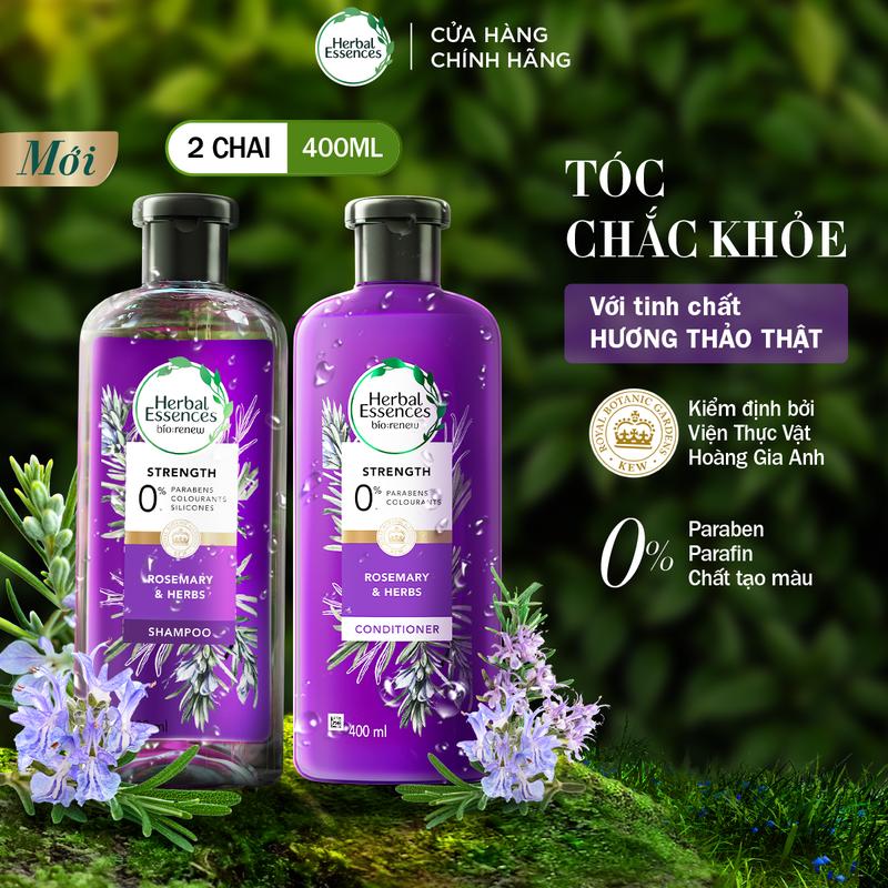 [Mua 1 Tặng 1] Dầu Gội Tặng Dầu Xả Herbal Essences 400ml – Tóc Chắc Khỏe, Hương Thảo Mộc & Hương Thảo