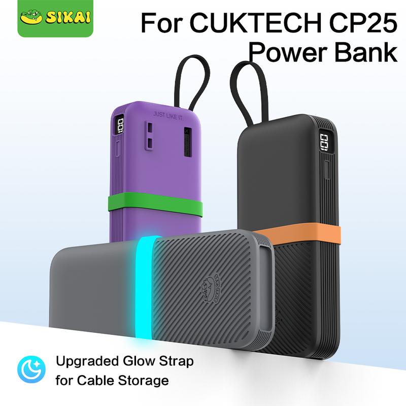 Vỏ bảo vệ silicon, dành cho CUKTECH Power Bank CP25 (20000mAh 55W), Vỏ bảo vệ chống va đập, Chỉ có thể giặt được, Chống bụi, mềm mại, mở tay cầm, có dây buộc Cáp