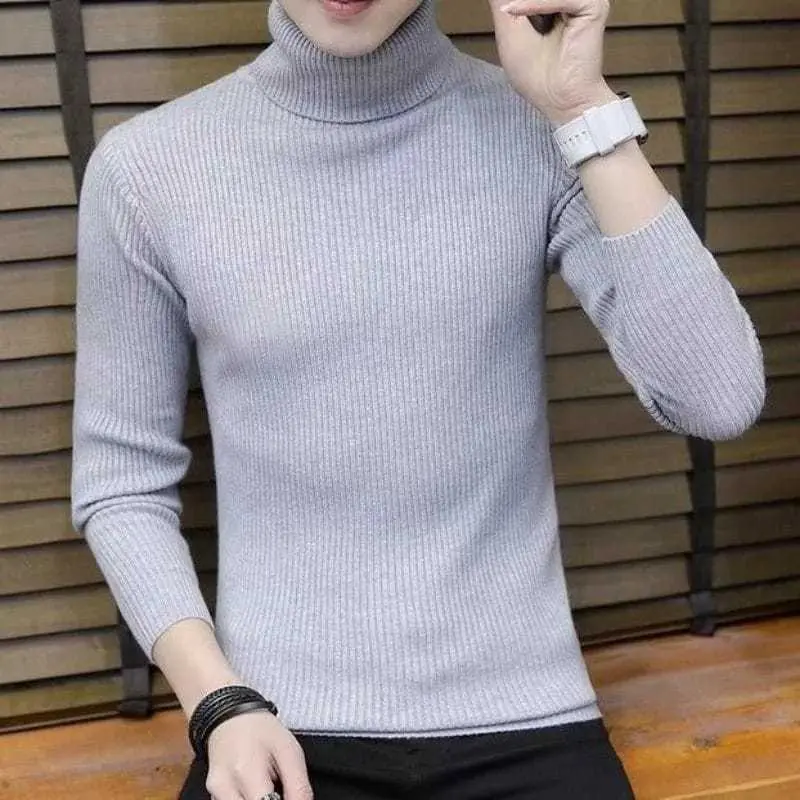 Kaos Turtleneck Pria Lengan Panjang Atasan Pria Kaos Knit Rib Turtleneck Korean Style