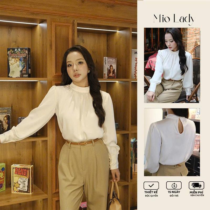  Áo lụa Hàng Châu cao cấp nữ cổ tàu nhún ngực tay bồng Mio Lady 