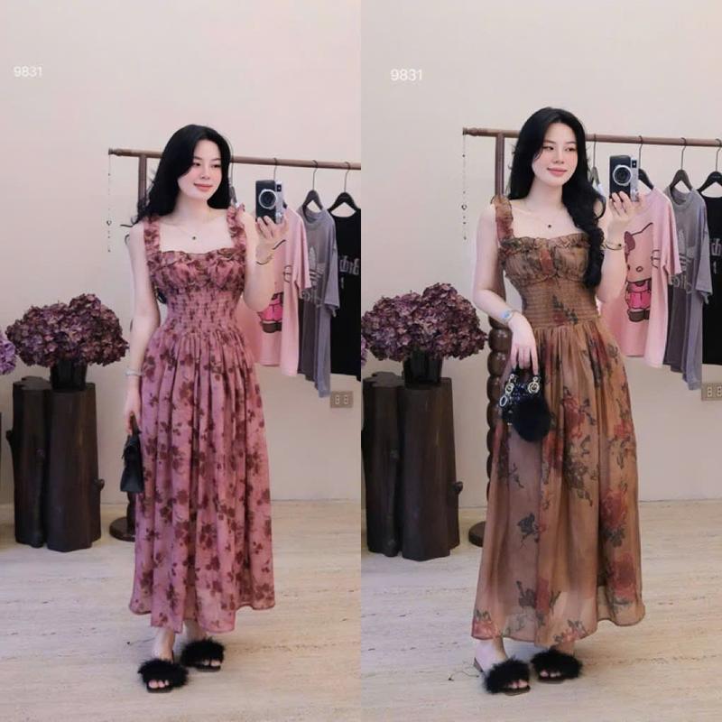 Váy Hoa Chun Eo 2 Dây Chất Tơ Von 2 Lớp Dành Cho Nữ Mặc Hè Sang Chảnh by T.LINH STORE 68