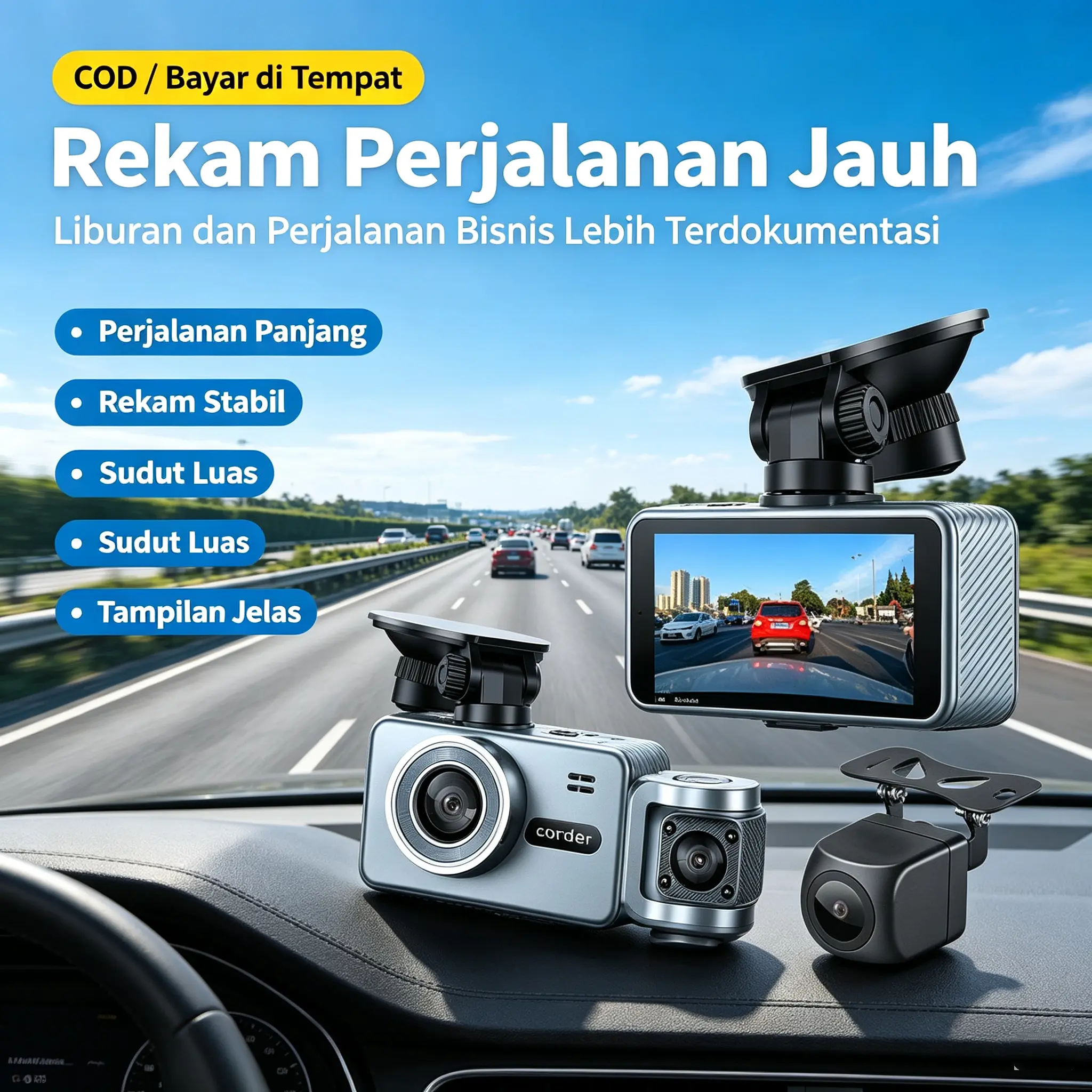 COD Dashcam Q2 3 Lens 4K WiFi Night Vision 24-hour parking monitoring
