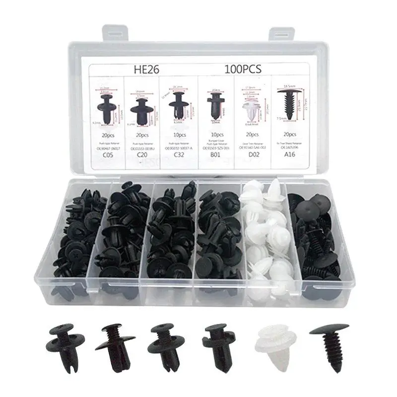 Chốt ô tô hỗn hợp, 100 miếng, kẹp cản ô tô, đinh tán, tấm lót Fender bảng điều khiển cửa, Bộ kẹp phổ thông, phụ kiện ô tô Phụ Tùng