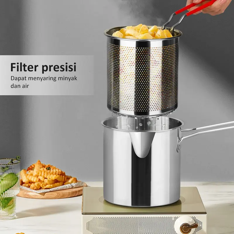 [LXS] Panci Multifungsi 3 in 1 Multi Deep Fryer Set Panci Penggorengan Rebus Stainless Steel Saringan Capitan Klip Makanan 0