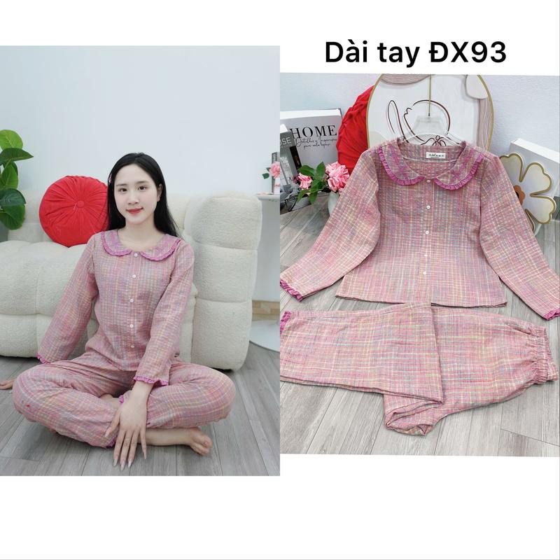  Bộ đồ nữ Bảo Thanh Boutique áo cộc quần dài kẻ caro chất liệu đũi xốp thoáng mát không nhăn nhàu - Nữ 