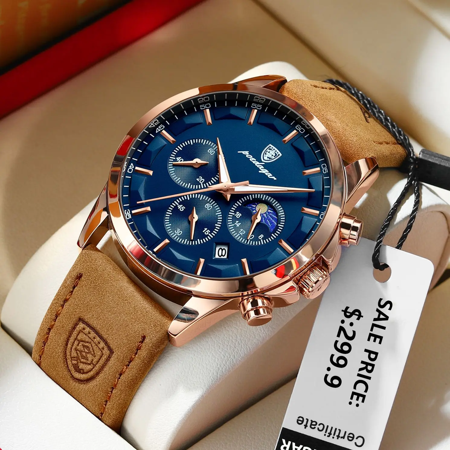 Men Quartz Watch Luxury Sports Waterproof Chronograph Luminous Date Man Wristwatch Business Leather Men's Watches Clock