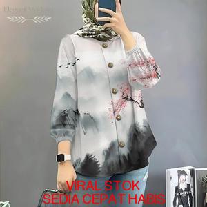 Kemeja Muslimah Corak 3D Elegan Lengan Panjang Saiz Besar S-5XL Trend Pakaian Muslimah 2026 Gaya Korea Inner Jubah Abaya Long Dress Super Soft and Comfort