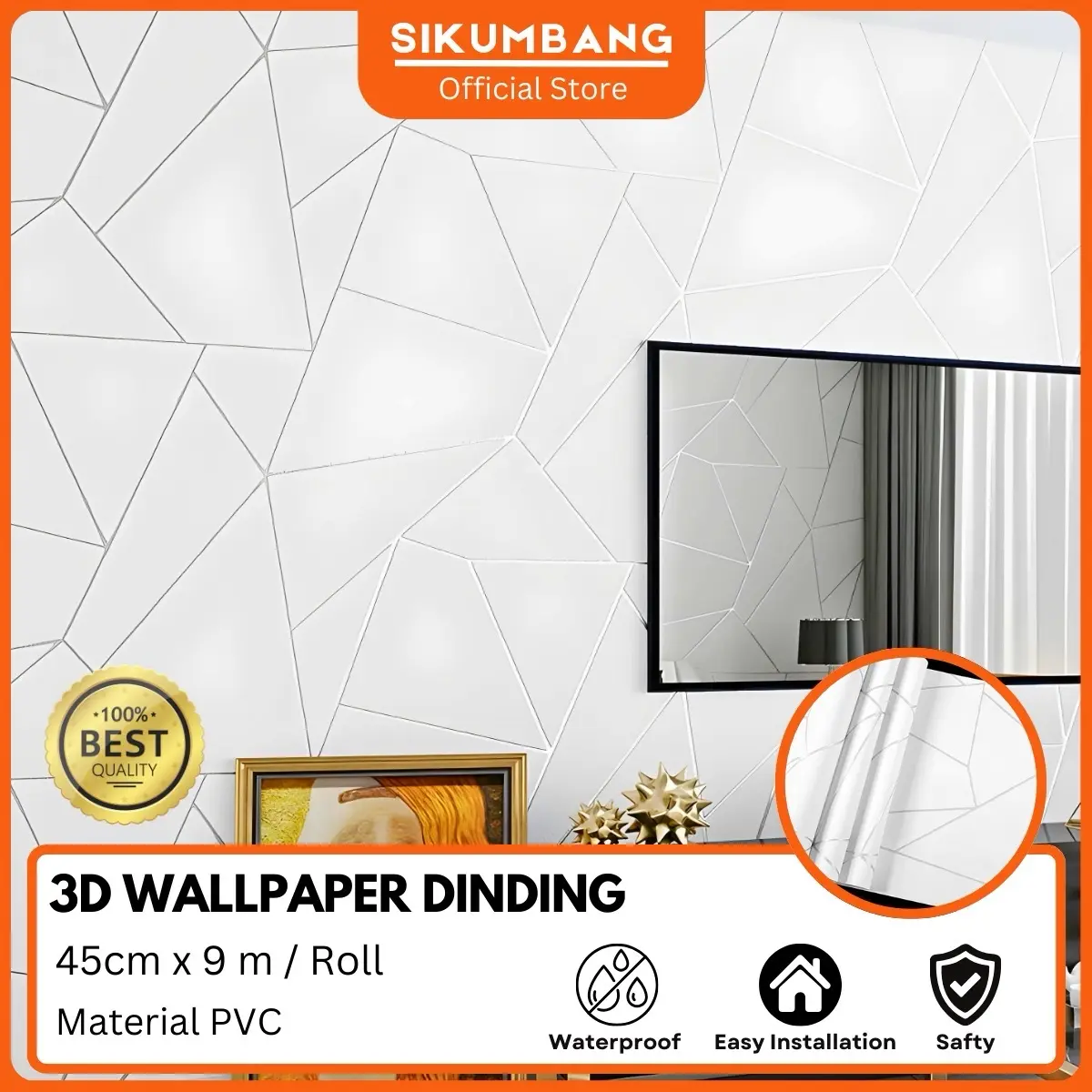 SIKUMBANG Wallpaper Stiker Dinding Kamar PVC 45cm x 9m Motif Geometris Bergaris