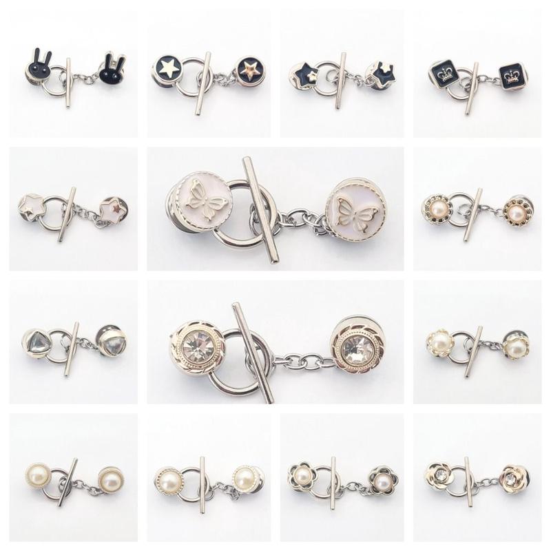 HQ923 Vintage Rabbit Nail-Free Cardigan OT Buckle Triangle Crown Flower Anti-light Brooch Waist Buckle Button Clasps Close Neckline Decorative Brooch Trousers 2