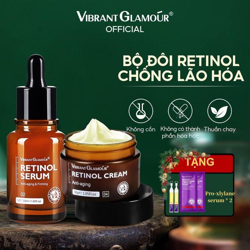 Vibrant Glamour Bộ Combo Serum & Kem Dưỡng Retinol 30ml & 30g Hỗ Trợ Tươi Trẻ Làn Da Không Cồn Không Hương Liệu Không Màu Khoáng