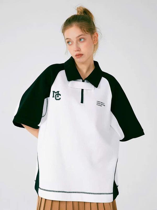 Áo polo MC áo phông có cổ khóa kéo unisex nam nữ đều mặc được màu đen trắng Menswear Shirt 0