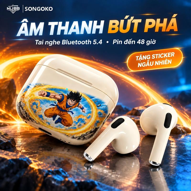 MLBB & SONGOKO Tai nghe bluetooth, tai nghe không dây Bluetooth 5.4, tai nghe bluetooth gaming độ trễ siêu thấp, đồng bộ âm thanh hình ảnh khi chơi game, driver composite phủ titan , âm thanh HiFi vòm sống động, đeo nhẹ êm tai, tương thích nhiều thiết bị