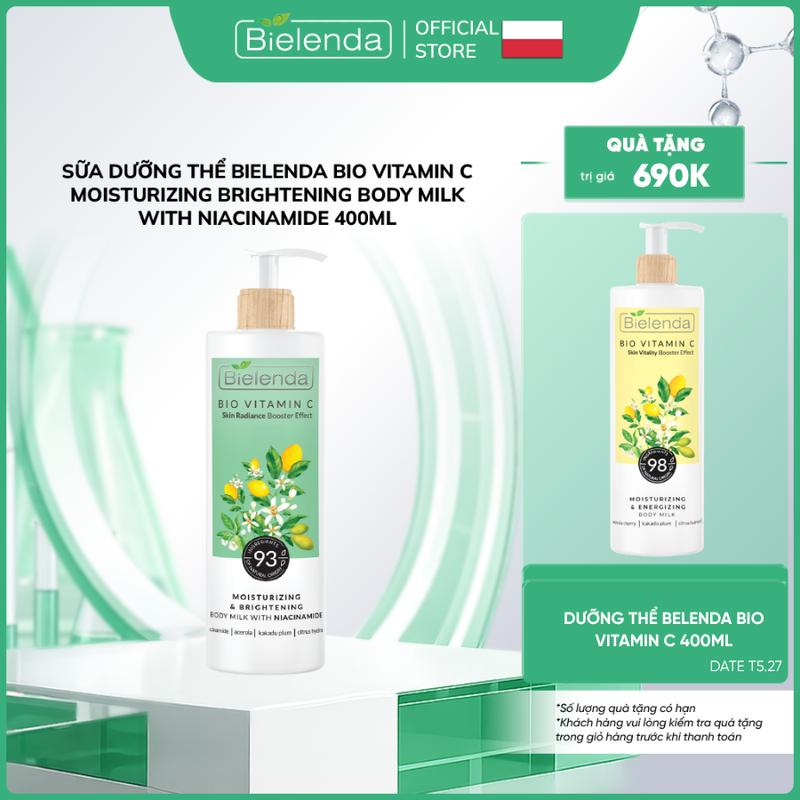 Sữa dưỡng thể Bielenda Bio Vitamin C Moisturizing Brightening Body Milk With Niacinamide 400ml dưỡng ẩm làm sáng da