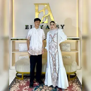 Aqsaa Sarimbit Raya Series Gamis Couple pasangan Material Lady Zr Mix Pattern EA Aksen Brukat Only Gamis Exlusive By Elly Arsy