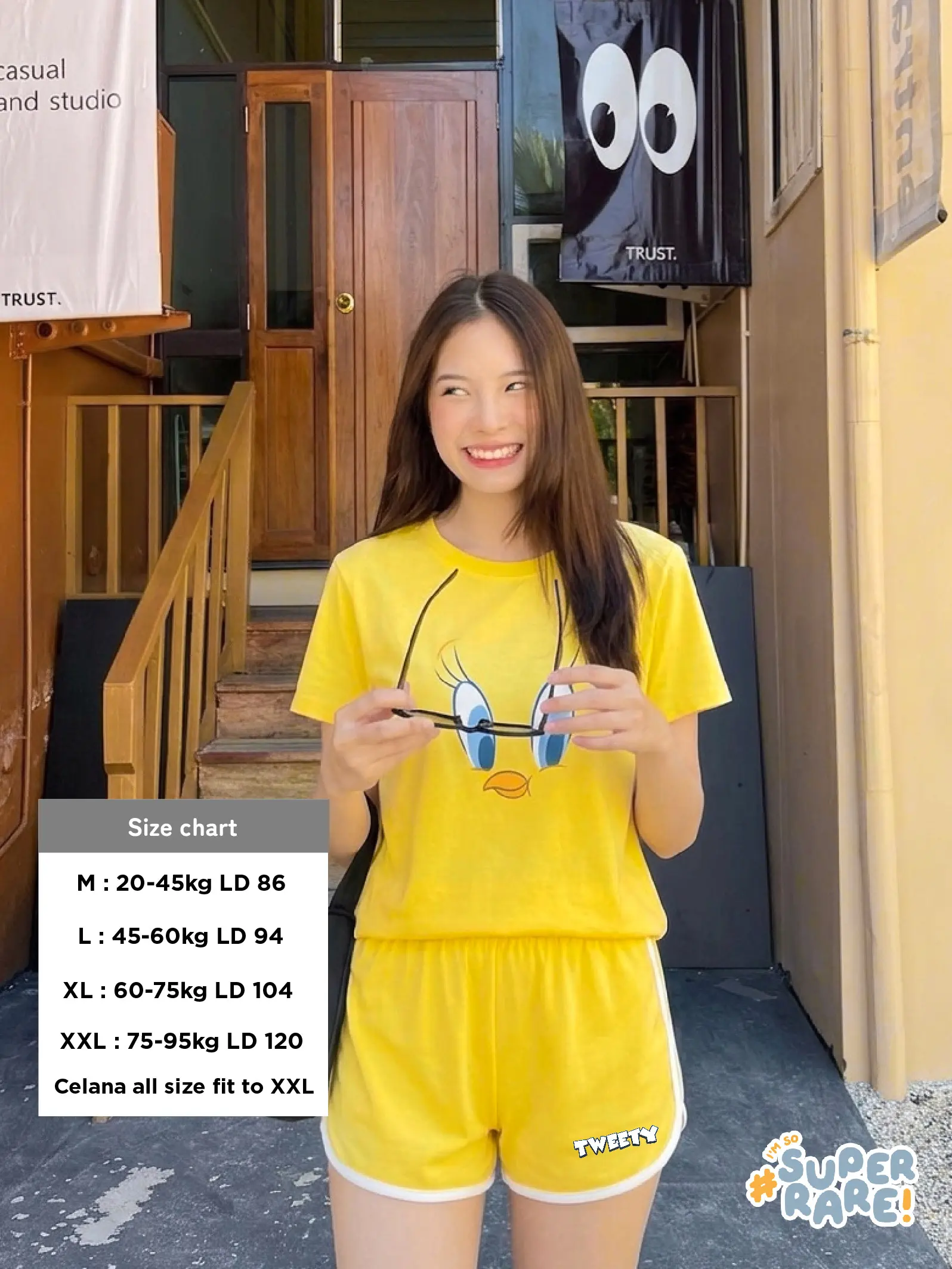 Super Rare - ONE SET TWITI - Setelan Piyama Baju Kaos Santai Wanita Katun Lengan Pendek Celana Dewasa Tidur remaja xxl