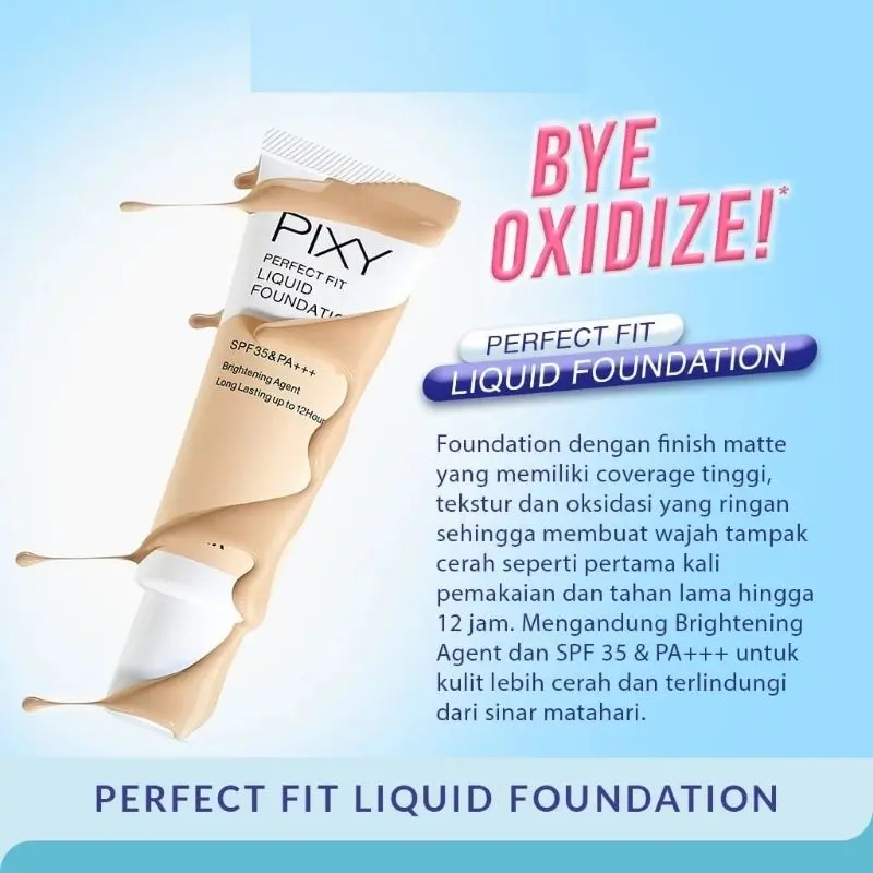 PIXY BUY 1 GET 1 Perfect Fit Liquid Foundation SPF 35 PA+++ 20ml - FREE TWO WAY CAKE REFFIL ~ ORIGINAL 100% 5